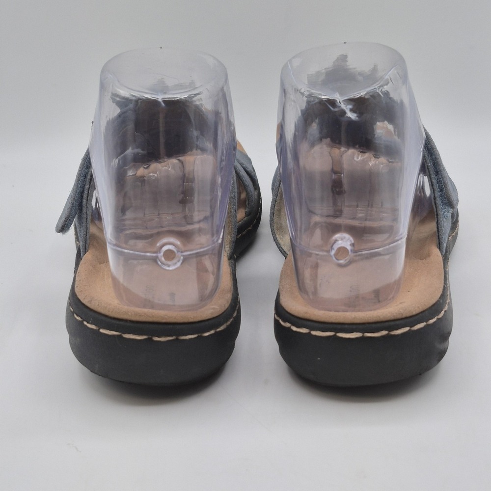 Clarks Collection Sandals Womens Size 7 Blue Suede Slide Flower Wedge Comfort - Picture 8 of 12